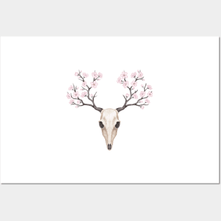 Blooming deer skull Posters and Art